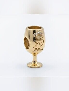 Linx Yellow Gold Quinceanera Mis XV Años Wine Glass Bracelet Charm